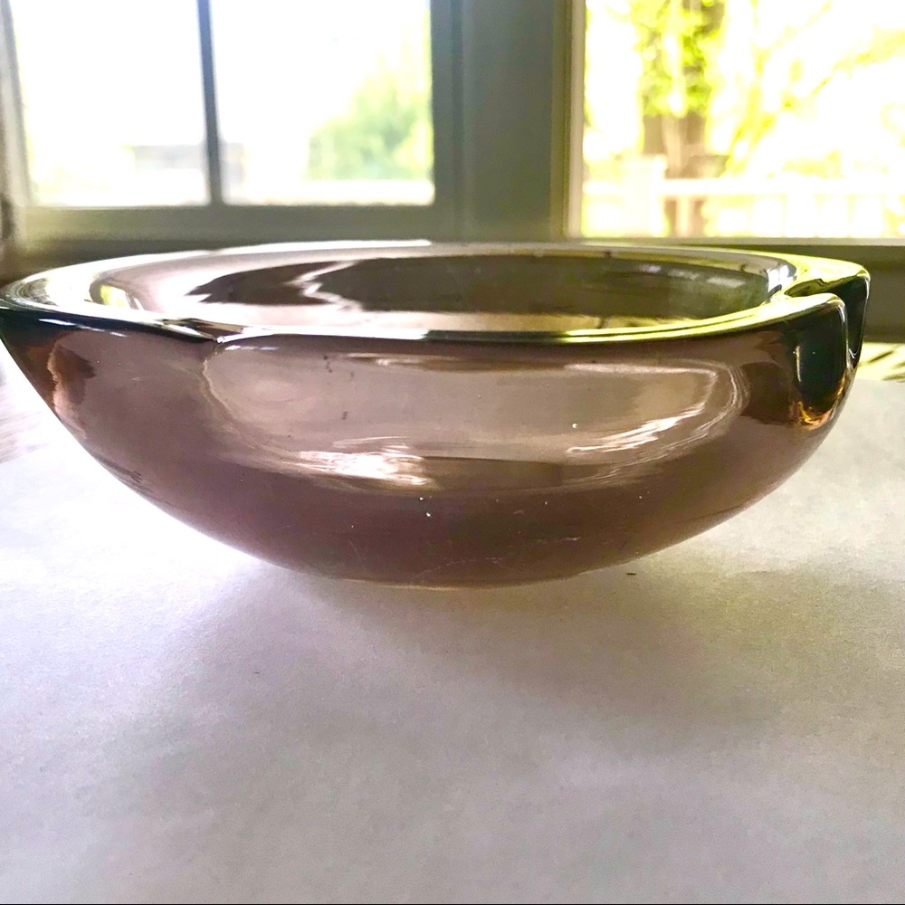 Vtg Midcentury Scandinavian Modern Amethyst Blown Crystal Bowl
